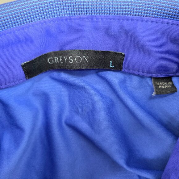 Greyson Shirt Mens Large Blue Golf Polo Wolf Print Performance Stretch Preppy - Picture 7 of 14